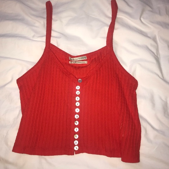 Red-orange Button Crop Tank Top - Picture 1 of 4